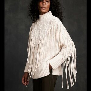 Fringe Cable Knit Sweater - Cream